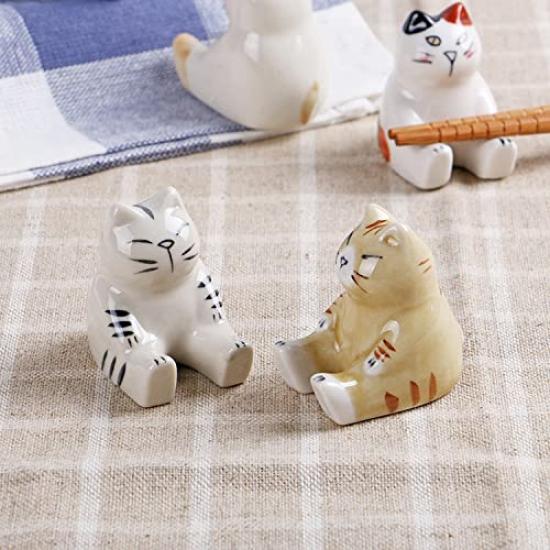 JGuang Chopstick Rest Set of 4 Stylish and Simple Cutlery Tabletop Chopstick Cute Cats, Design, High-Quality Rest, Accessory, Rest, Ceramic,