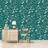 Vinyl Peach Tree Peel And Stick Green Wallpaper with Flower & Bird Motifs Waterproof Removable Self-Adhesive Wall Decor for Home