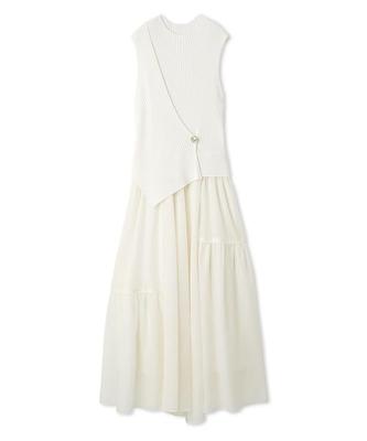 Metal Brooch Rib Knit Combination Flare Dress FWNO251081IVR0