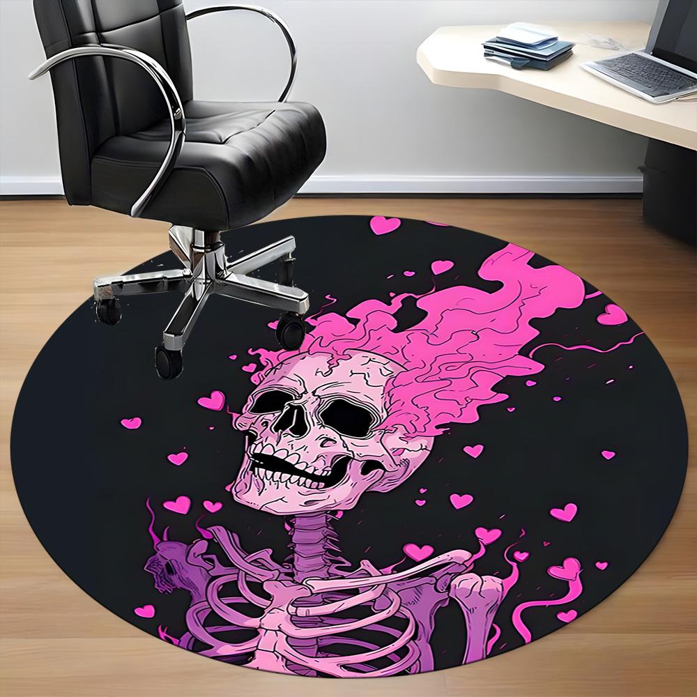 1pc Skeleheart Office Round Area Rug, Under Office Chairs Bedroom Living Room Home Decor, Room Deco