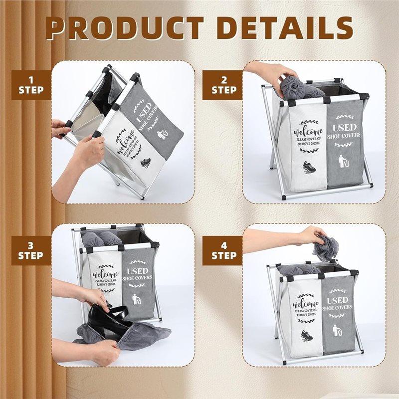 J1UL1N Shoe Cover Box Dispenser Foldable Storage Bin Holder With Used Shoe Covers And Welcome Please Or Remove Sign