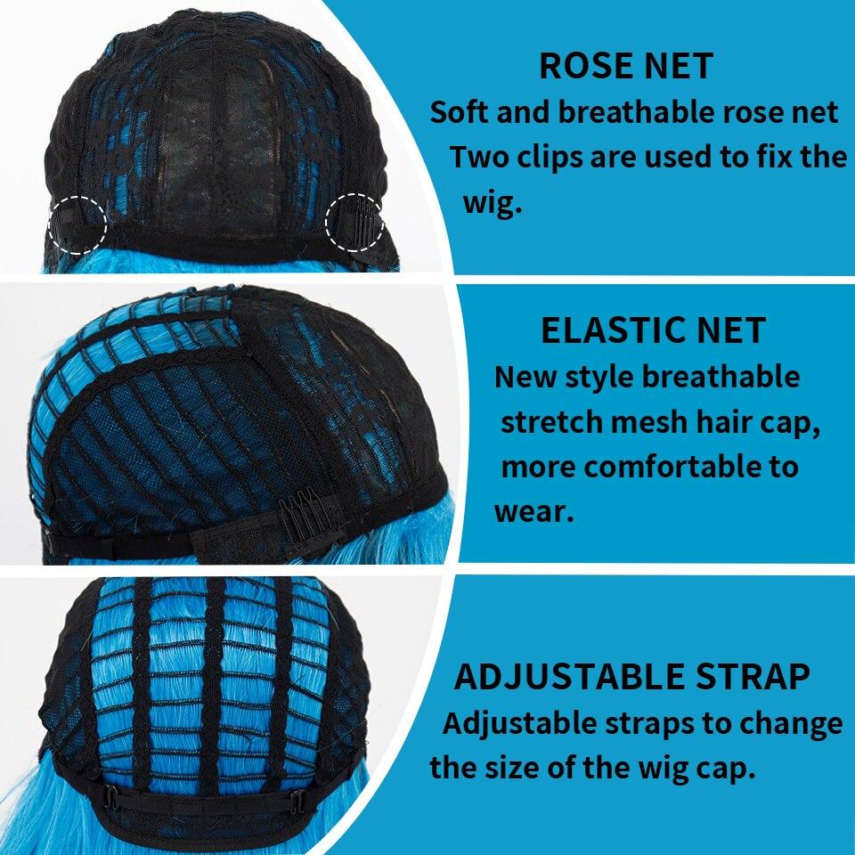 XINRAN Synthetic Long Wig Blue Wave Wig With Bangs Synthetic Heat-resistant Fiber Hair Cosplay Black Female Long Wig Christmas Wig