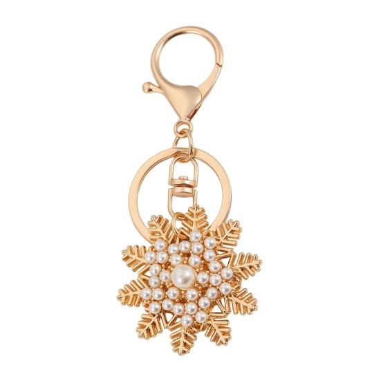 Keychain Pendant Sparkling Rhinestones Inlaid Snowflake Design Key Holder with Lobster Clasp Backpacks Car Accessory