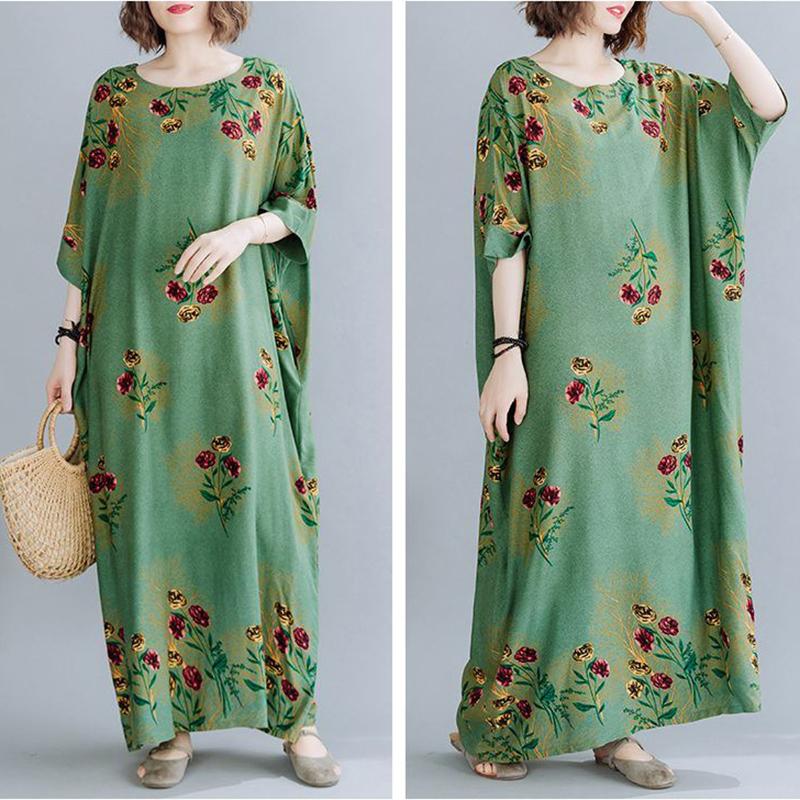 WTEMPO Зеленое женское платье больших размеров Летнее длинное платье с круглым вырезом — фото 5