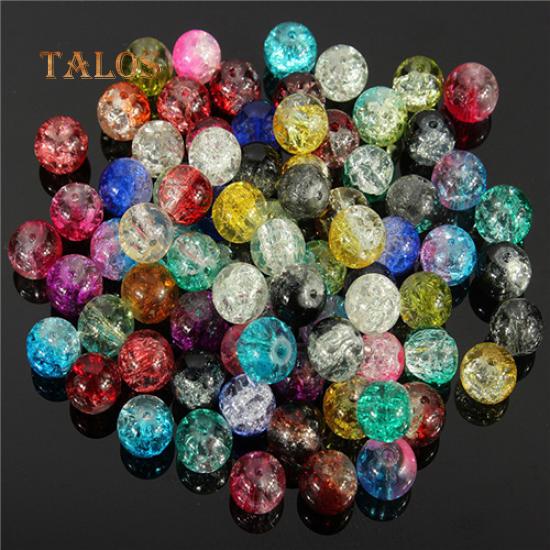 100Pcs/Set 8mm Mixed Color Cracked Round Glass Loose Beads Crafts DIY Jewelry Accessories