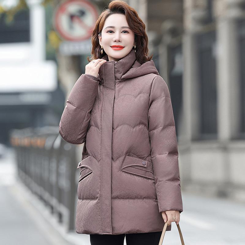 Big mother down jacket women's medium and long foreign gas thickened cold-proof hooded large size white duck down high-quality coat