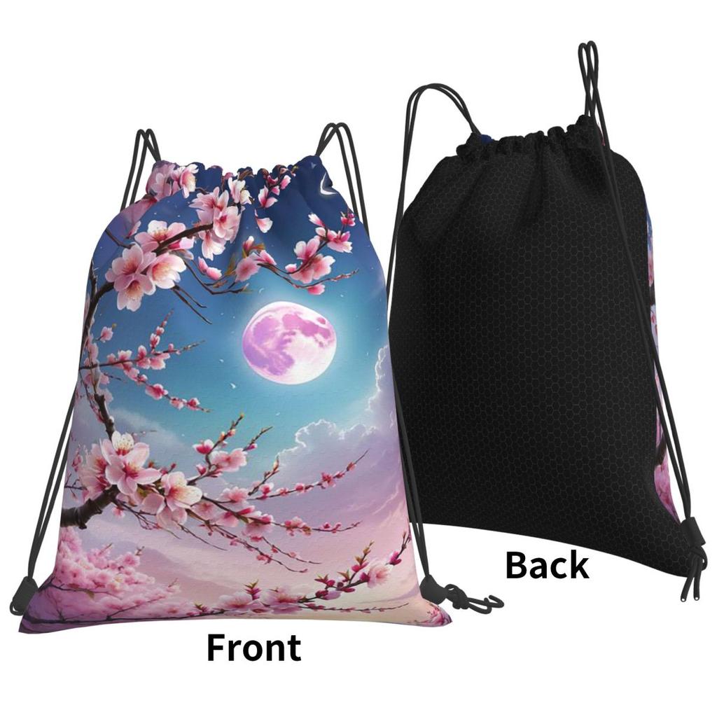 Sakura Cherry Blossom Japanese Flowers Backpacks Fashion Drawstring Bundle Pocket Storage Bag Book Bags for Travel Students