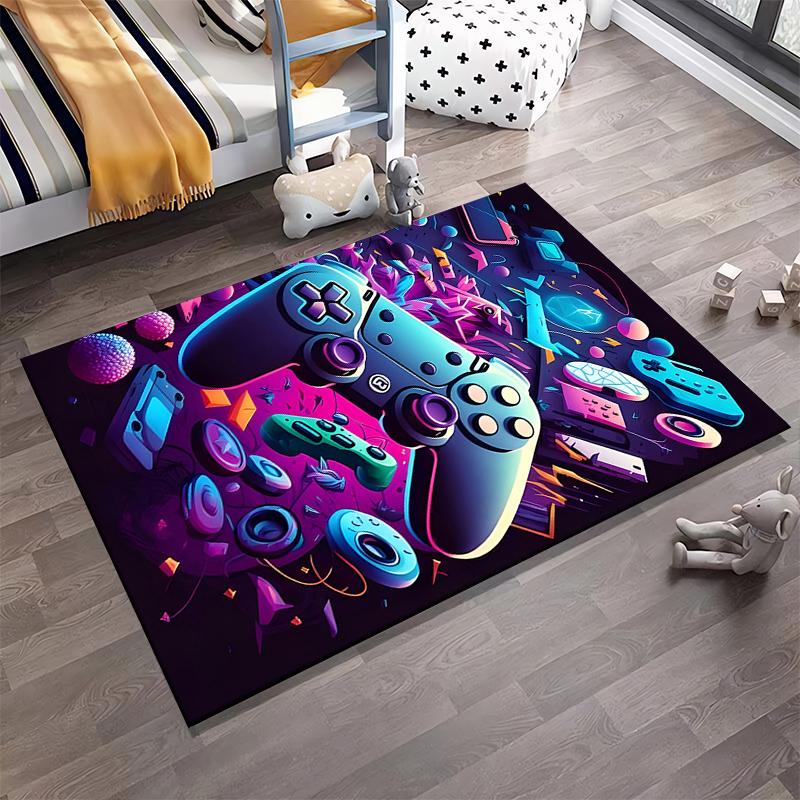 Gaming Controller and Tech Pattern Carpet with Neon Colors and Design Suitable for use as an anti-slip for living room bedroom sofas