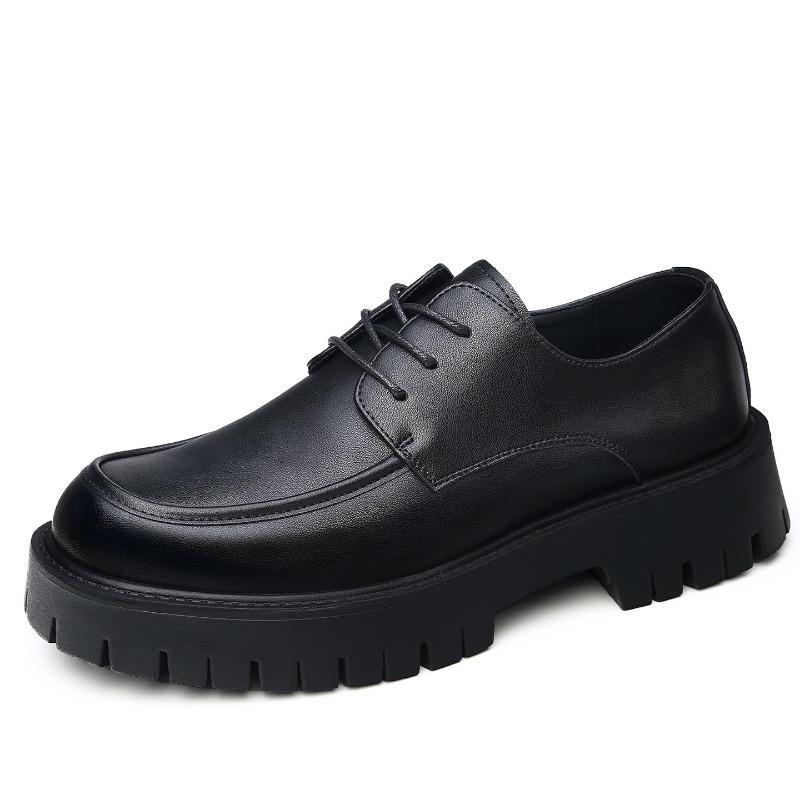 Large Size 4 Casual Leather Shoes Men's Autumn New Business Dress Thick Sole Heightening Men's Big Head Leather Shoes