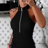 Summer New Style Ribbed Halter Zipper Top Sleeveless Slim Casual Fashion Vest