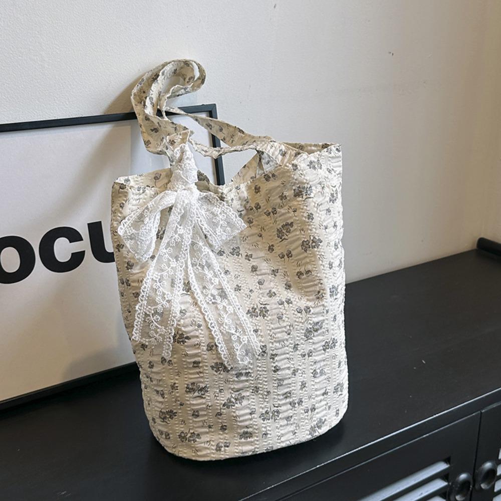 French Style Bow Lace Ribbons Bag Commute Women's Tote Bag Ins Flower Shoulder Bag Girls