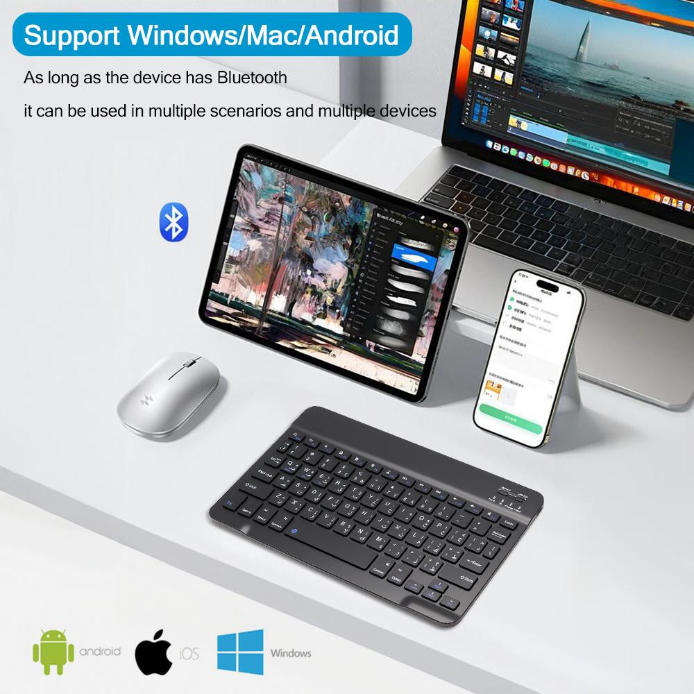 78 key Arabic Bluetooth wireless keyboard rechargeable, suitable for Android/Windows/iPad/iPhone/MAC portable Bluetooth keyboard