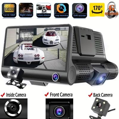 1080P Car DVR 3 Cameras Lens 4 Inch Dash Camera With Rearview Camera Included TF Card Video Recorder Auto Registrator
