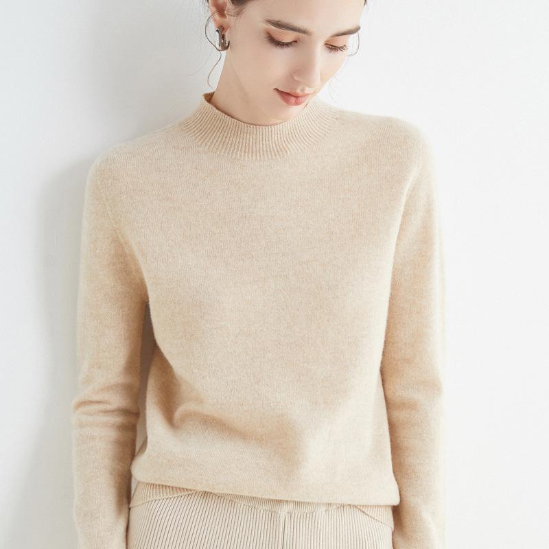 Suéter jersey de punto liso de cuello alto para mujer Otoño Invierno Ropa casual para mujer Tops suaves