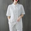 Spring Summer Zen Style Chinese Cotton Linen Frog Button Robe - Loose Fit Tai Chi Suit with Stand Collar for Men