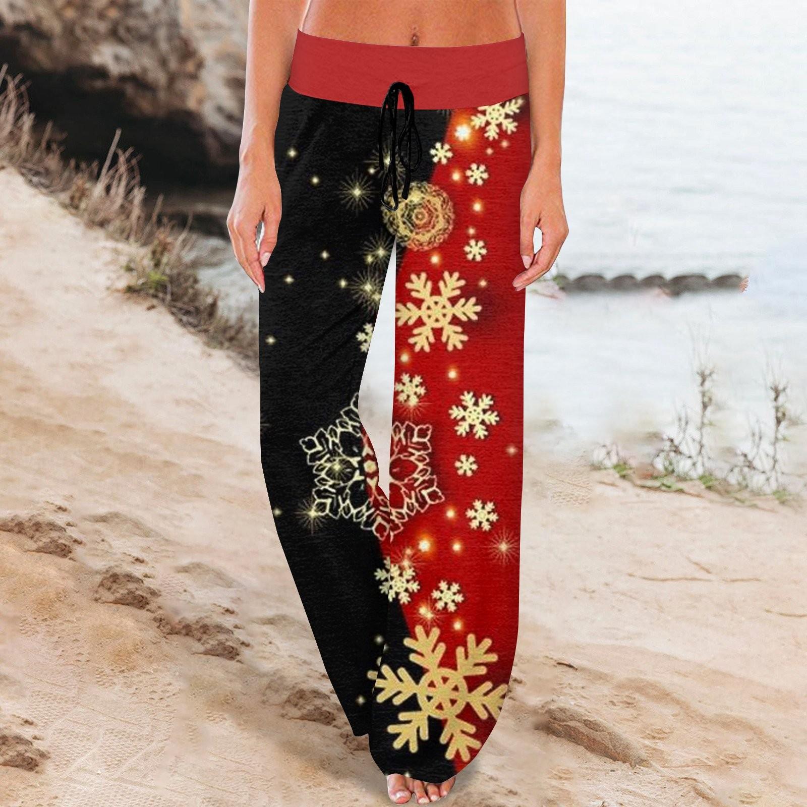 Женские удобные пижамные штаны с карманами и рождественским принтом — фото 9