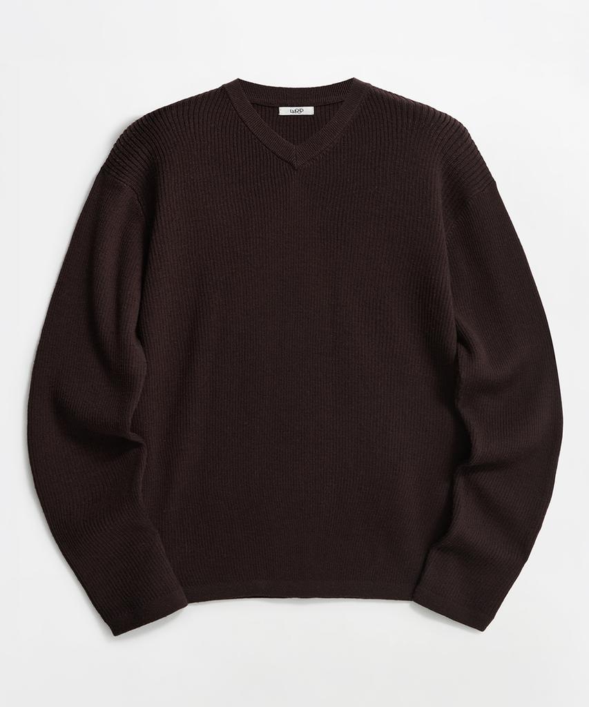 LMOOD Ronnie Merino Wool V-Neck Knit Burgundy Brown