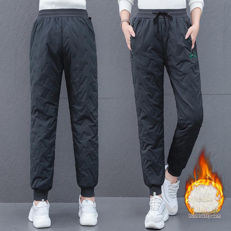 

Женские зимние брюки из плюшевого хлопка: Стильные, утолщенные, утепленные, с манжетами и плоской подошвой XL (105-120 jin)