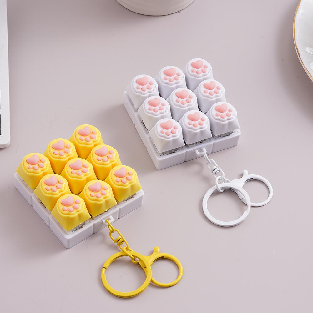 Keyboard Key Fidget Keychain Decompression DIY Keycaps Cat Paw Button Keycap Clicker Toy Relaxing Sensory Play