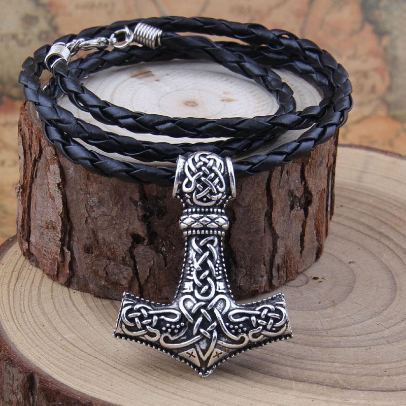 Huge Wolf Thor Hammer Necklace Mjolnir Viking Amulet Pendant Norse Jewelry with Steel Chain