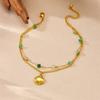 Gold Plated Layered Shell Anklet, Dainty Green Stone Beaded Foot Bracelet with Seashell Charm, Boho Beach Jewelry for Women Gift
