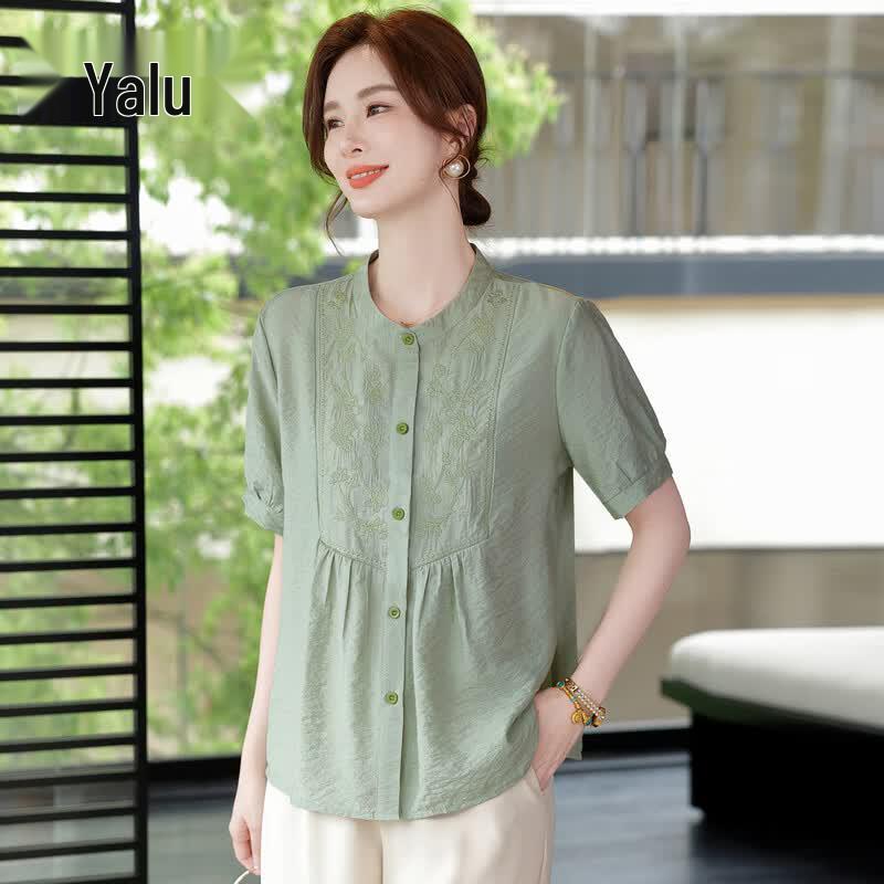 Yalu Women s Floral Chiffon Short Sleeve Blouse 2XL