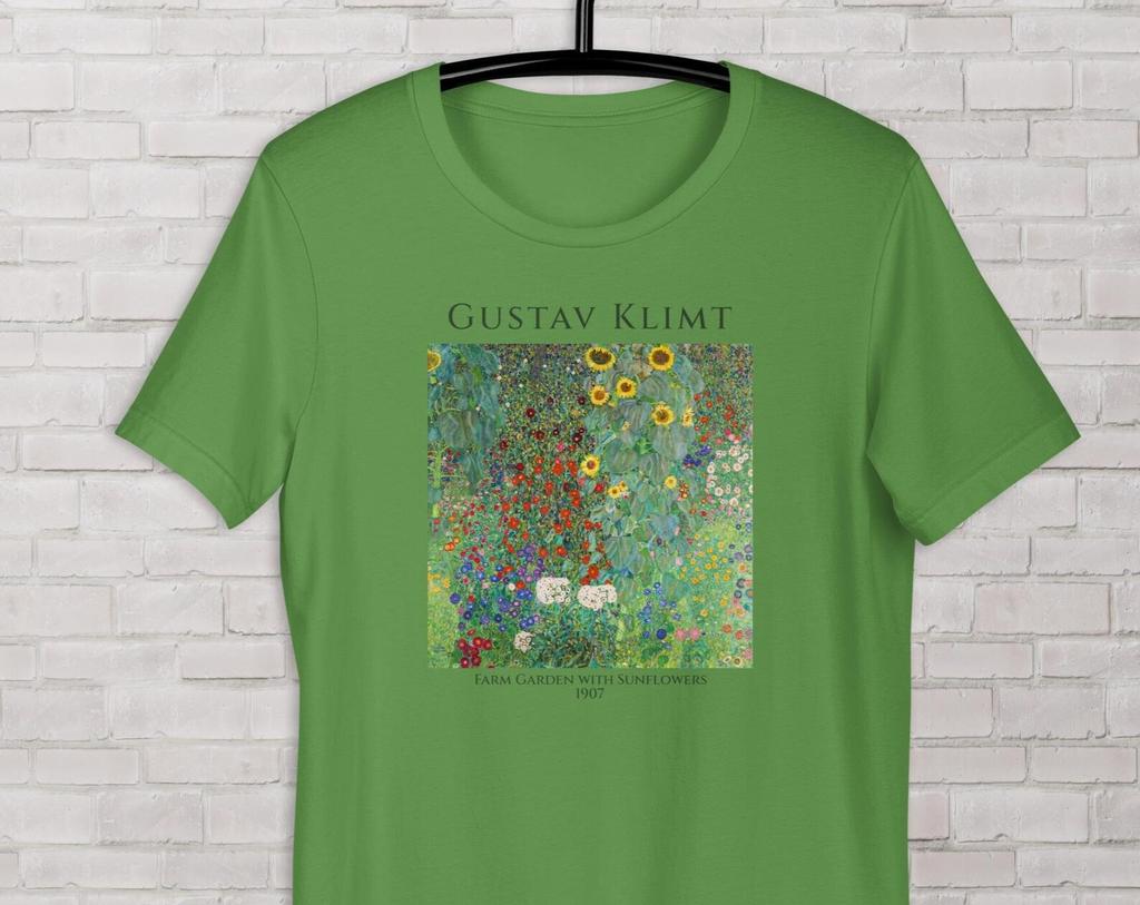Gustav Klimt Farm Garden with Sunflowers famous painting, Fine Art Print T-shirt, nature apparel, blooming Flowers Vintage cottagecore Tee