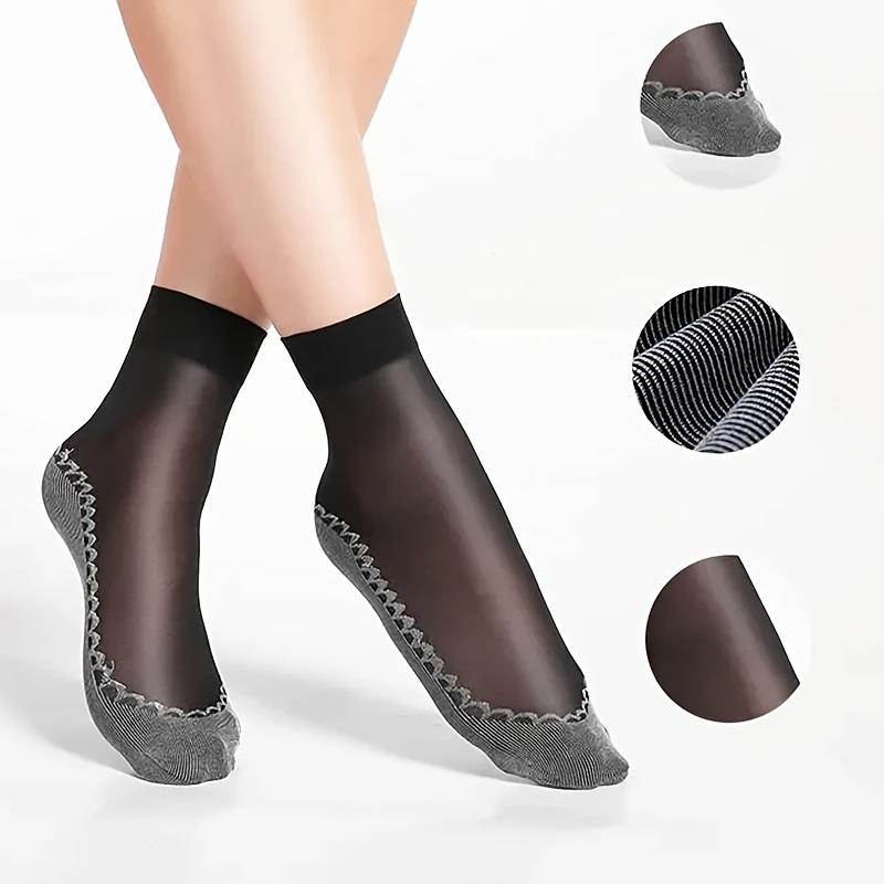 5/10/20 Pairs Women'S Sheer Mesh Ankle Socks - Ultra-Thin, Non-Slip, Stretchy Polyester Blend with Silky Velvet Finish in Black, White, Gray & Beige