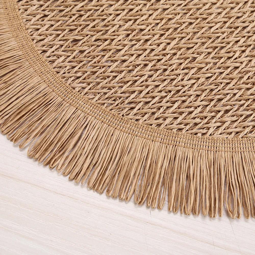 4pcs Hemp Rope Woven Placemat Home Decoration Tassel Hemp Rope Non-slip Mat Hotel Restaurant Western Food Insulation Mat