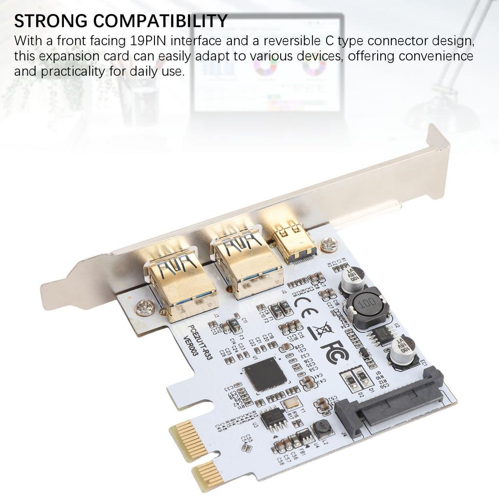 USB3.2 GEN1 Type C Expansion Card 19PIN Socket 5Gbp 2 Port Adapter Card for Type C Front Panel Mount Adapter
