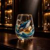 Glass Drinking Cup with Whale Print and Gold Rim Stemless Tumbler Suitable for Juice and Beverage Serving At Home or Office