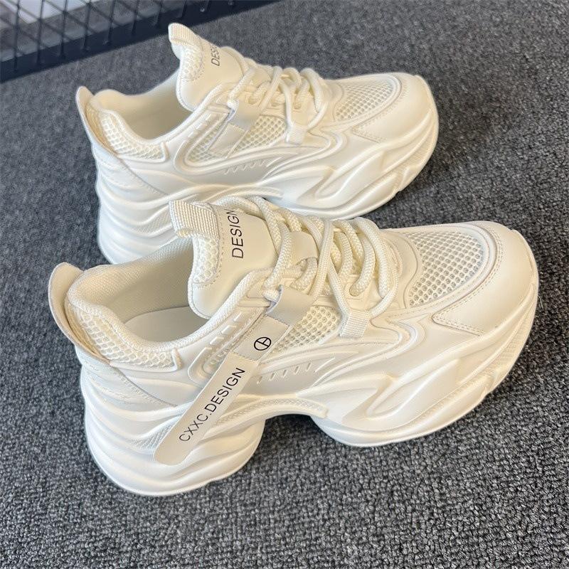 Mesh breathable inner heightening versatile dad shoes spring 2025 new small thick-soled fried street women's shoes Internet celebrity explosion