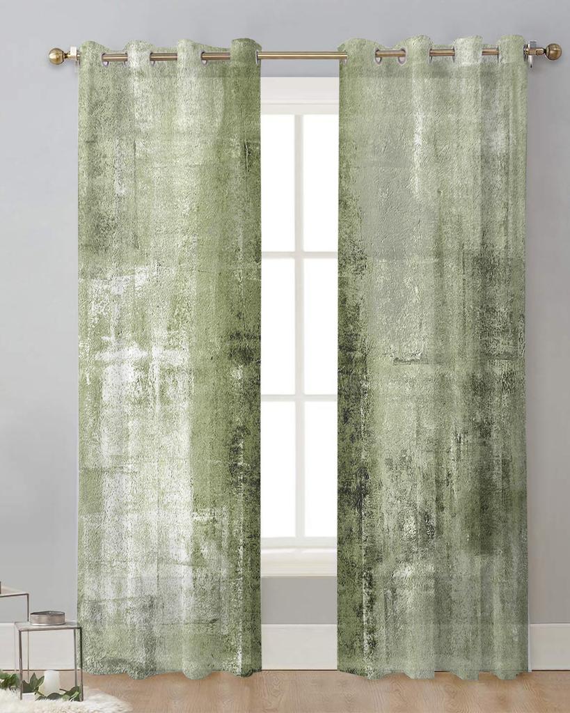 Ölgemälde Abstrakt Grasgrün Transparente Vorhänge für Wohnzimmerdekoration Fenster Vorhänge Küche Tüll Voile Organza Vorhänge