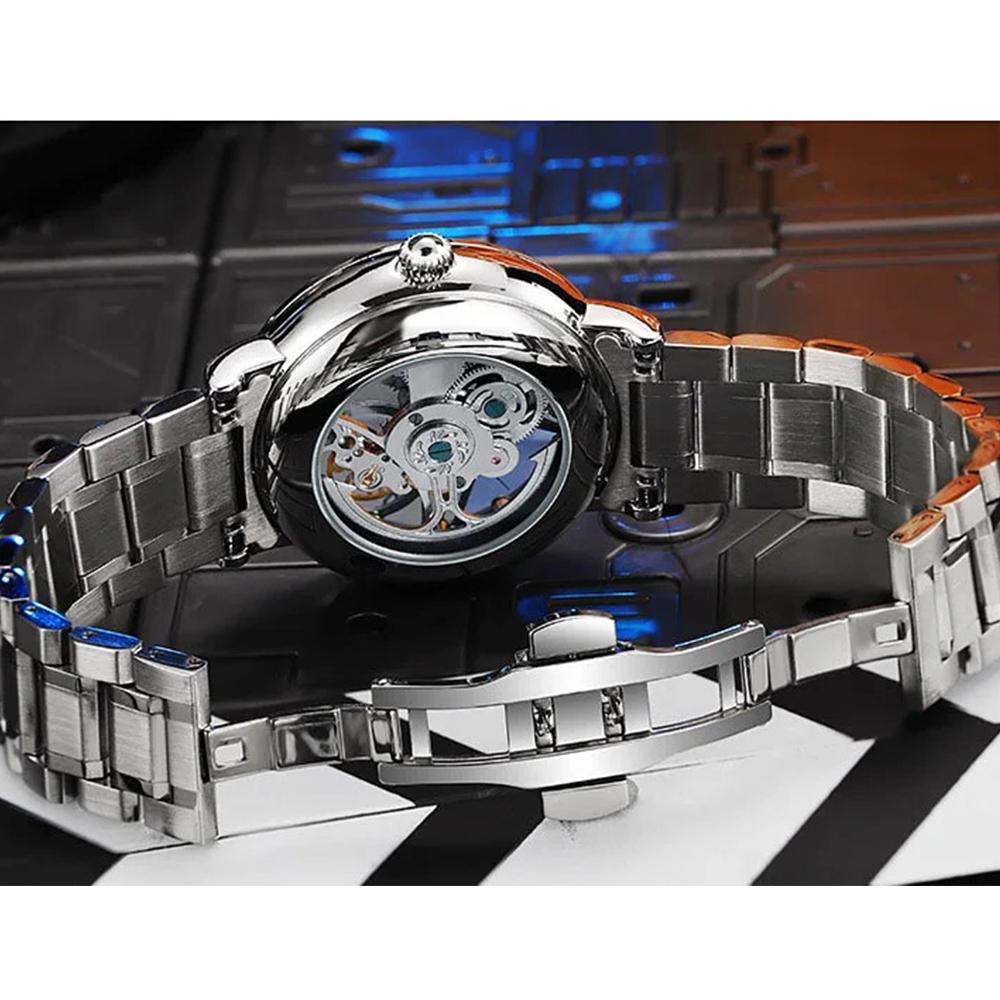 New Hollowed Out Fully Automatic Mechanical Watches for Men Fashion Color Diamond Stainless Steel Luminous Waterproof Watch