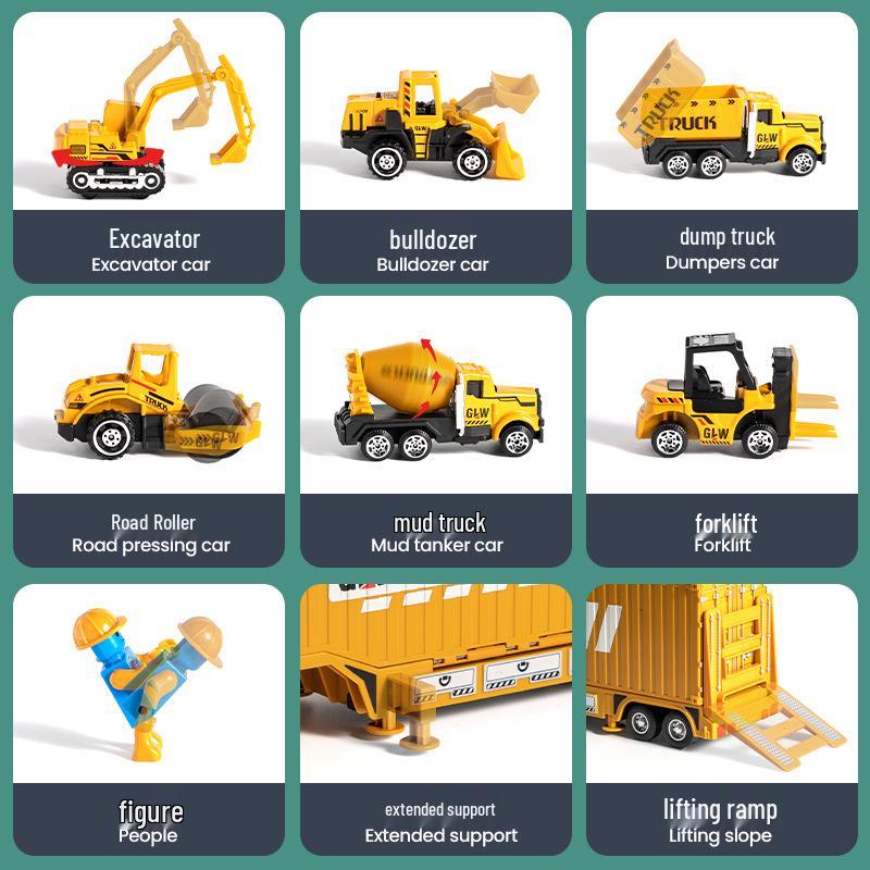 Multifunctional Alloy Construction Truck Toy Set: Excavator, Crane, and Transporter for Children
