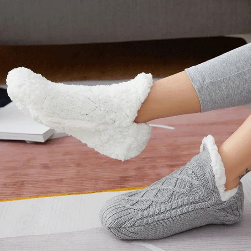 Thickened Winter Woven Thermal Cashmere Socks Floor Socks Women Carpet Home Plus Socks Velvet Sleep Socks Slippers Boat Socks