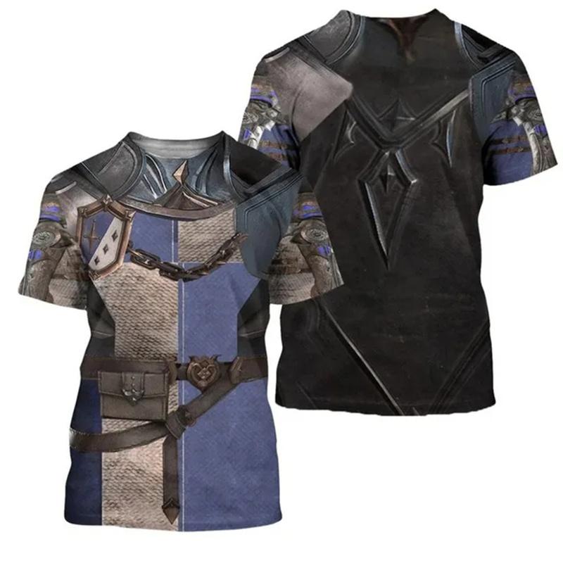 3D Printed Medieval Armor T-Shirt For Men Cosplay Vintage Graphic T Shirts Casual Loose Short Sleeve Tops Street Round Neck Tees