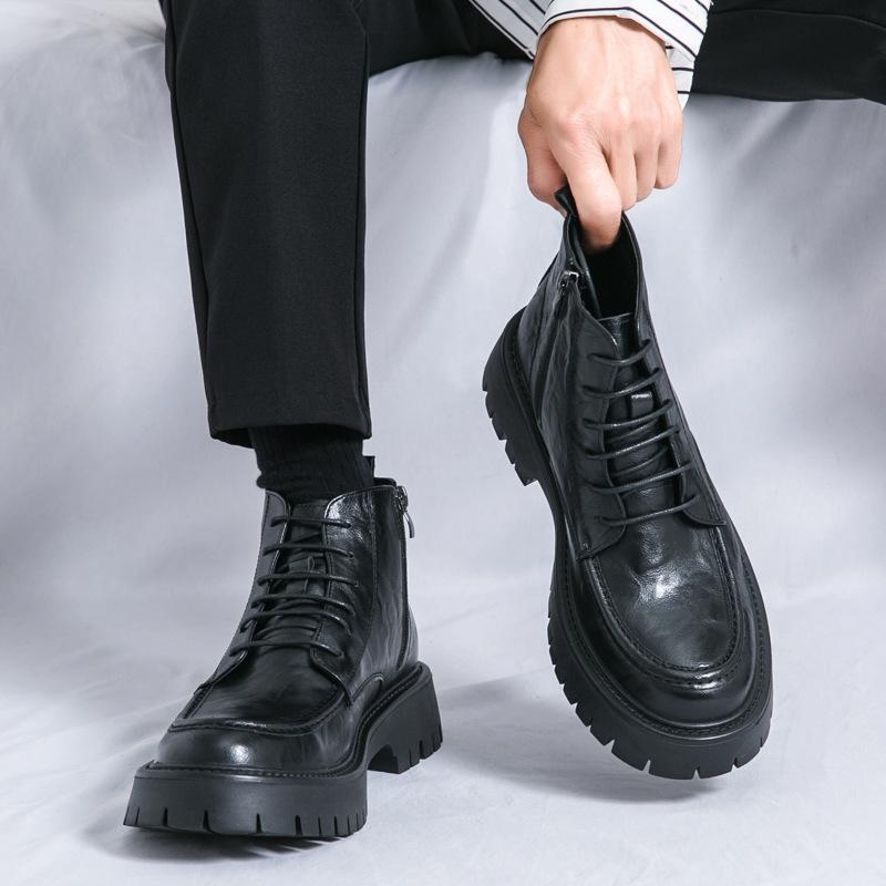 

2024 winter new Martin boots men s big head high-top tooling boots trendy retro warm thick-soled men s boots fashionable 38 чёрный