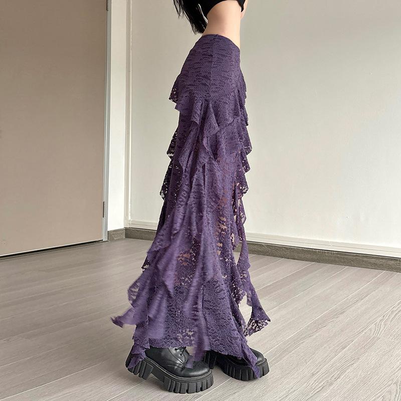 Sukně s třásněmi, Nepravidelný lem, Vícevrstvé volánové krajkové patchworkové spodky