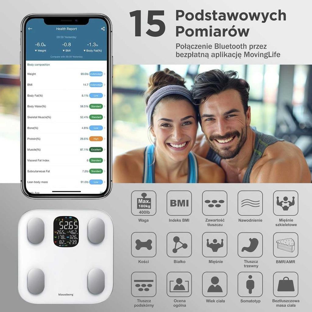 Analityczna waga łazienkowa smart ios android klausberg kb-7855 lumarko!