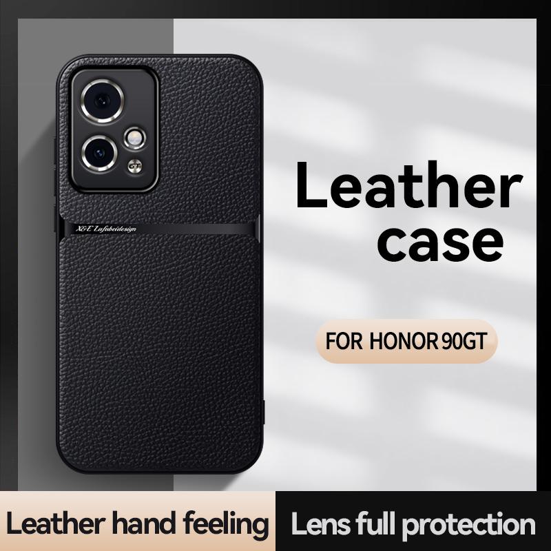 For Honor 90 90 Pro 90 GT Leather Texture Built-in Magnetic TPU Soft Edge Anti-drop Anti-fingerprint Phone Case