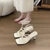 High Heels Stiletto Square Head French Roman Sandals Women's Shoes 2025 Summer New with Skirt Silver Cool Slippers