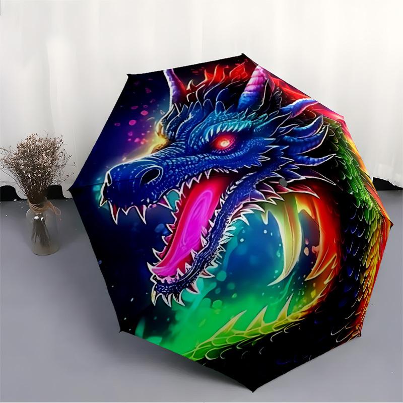 1pc Dragon Rainbow Automatic Folding Umbrella, Sturdy And Durable Automatic Folding Umbrella with 8 Ribs, Convenient for Outdoor Use014