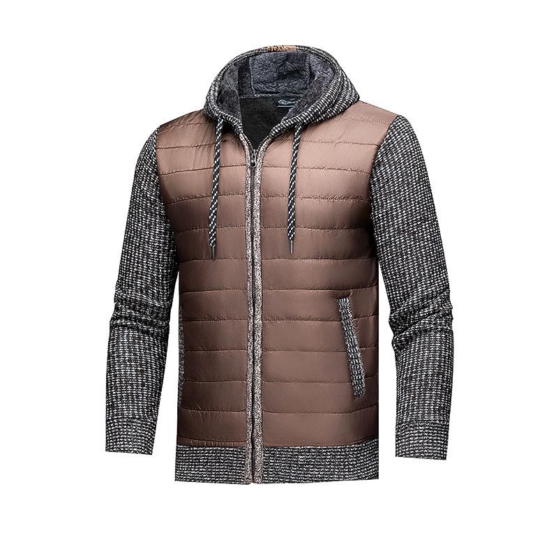 Men s Fashion Plus Velvet Patchwork Leather Cotton Jacket Sweater M