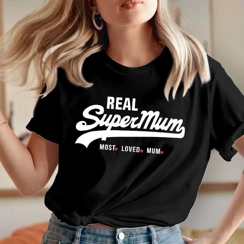 Fashion Short Sleeve Crewneck Mama Y2k Clothes Real Super Mom Superhero Mother's Day T-Shirt Most Loved Mum Tee Harajuku Top
