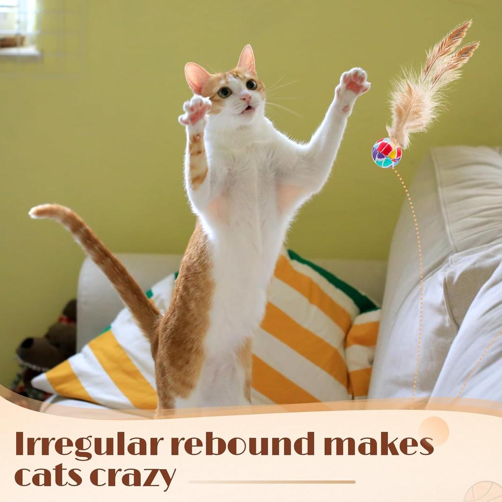 Soulchen 40 Pcs Interactive Cat Feather Ball Toy Set 2025 New Bouncy Rubber Elastic Rolling Balls Toy with Feather for Bored Indoor Cats Playful