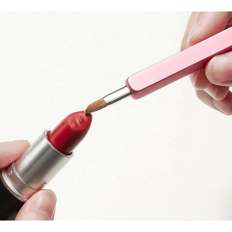 Best Beauty Own Brand Metal Pink Travel Vegan Fine Gel Gold Scrub Lip Brush Liner Remover Make Up Retractable Lip Brush