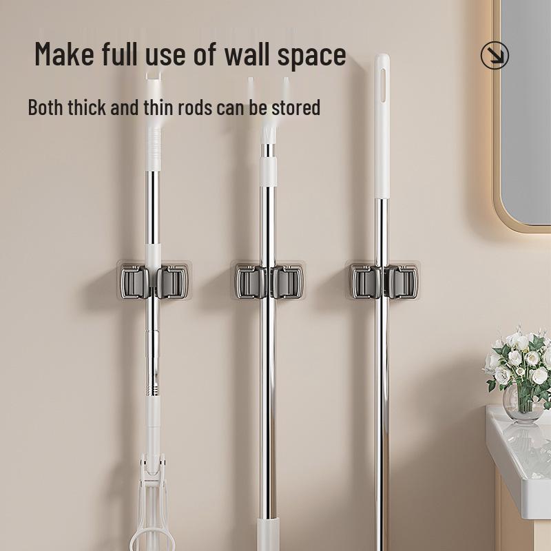 ABS Wall-Mounted Bathroom Rack: Strong Broom & Mop Holder