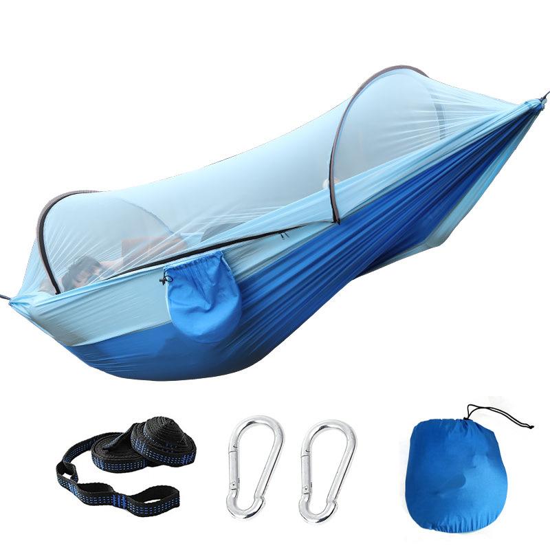Hammock quick installation automatic quick opening mosquito proof pole hammock camping portable and durable hiking equipment (as the picture,260x140cm)