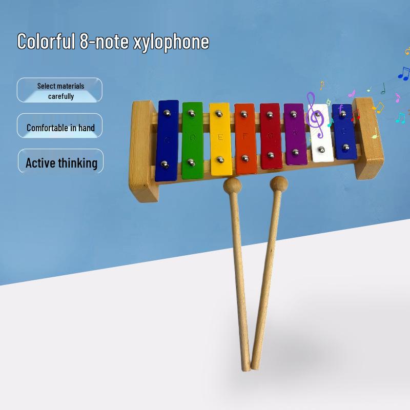 Colorful 8-Note Wooden & Aluminum Xylophone for Toddlers - Early Education Glockenspiel Toy
